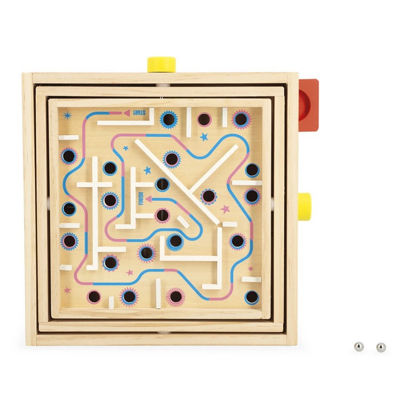 Labirinto in legno per bambini dai 5 anni con biglie in metallo, perfetto come gioco d'abilità, colorato con colori ad acqua